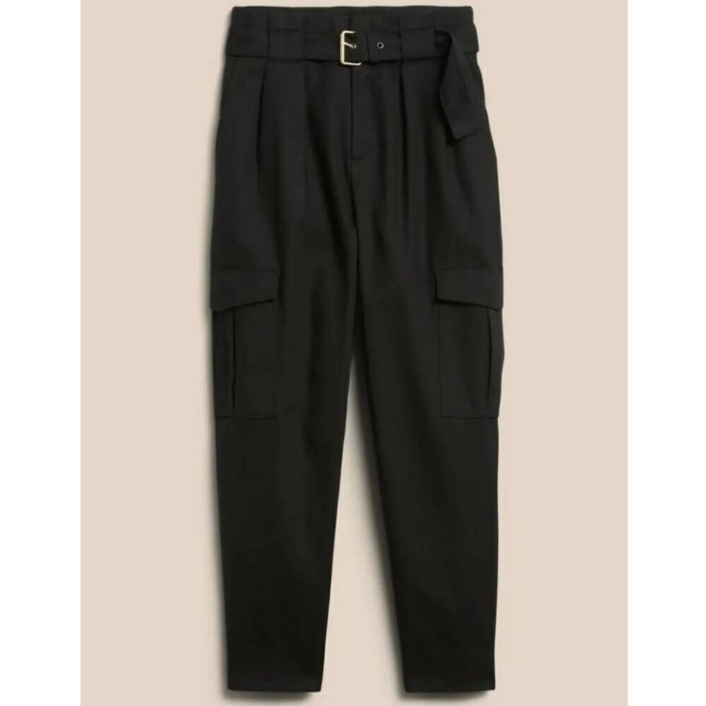 Banana Republic Pants Women's 12 Black Voyage Cargo Tapered Cotton Twill Belted